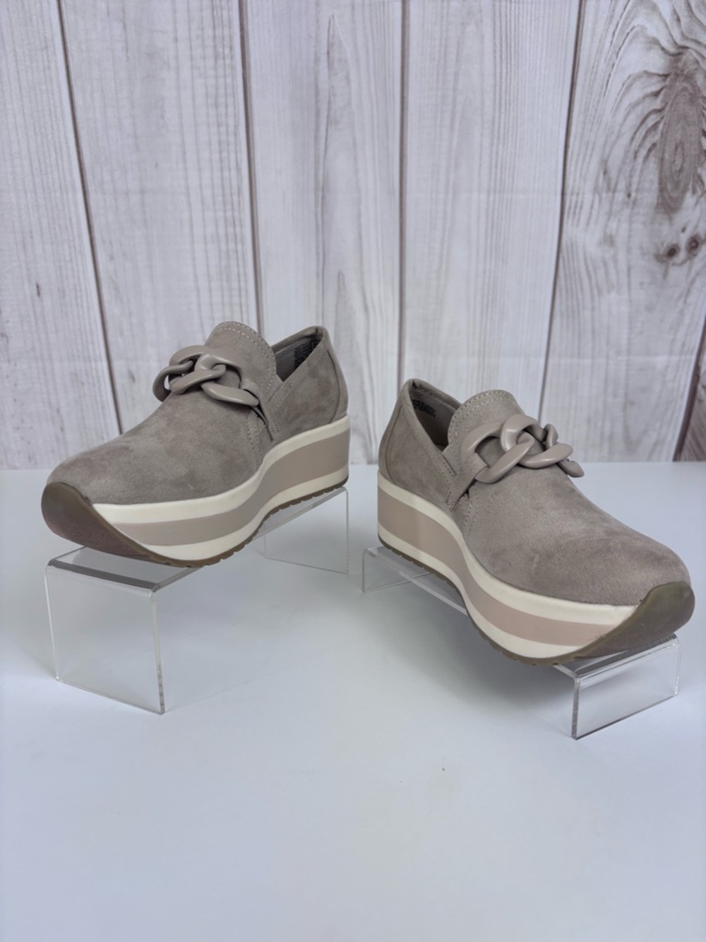 Madden NYC Platform Slip-On Loafer Chain Detail Chunky Sneakers Taupe Size 7 - Picture 3 of 16